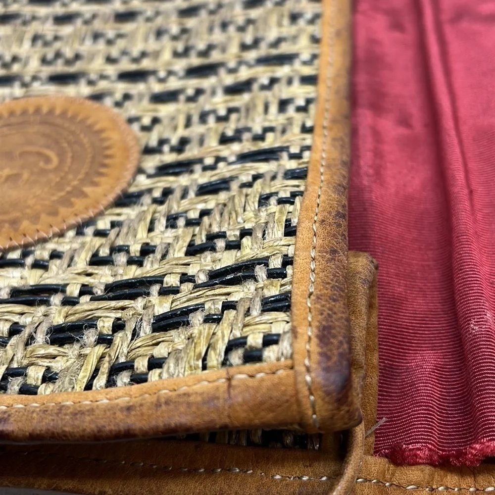 Carlos Falchi Woven Leather and Hemp and Exotic Patchwork of Skins Clutch Bag